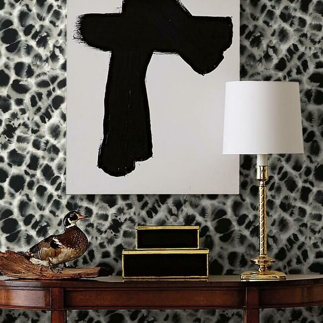 media image for Leopard Rosettes Wallpaper in Black and Off-White from the Traveler Collection by Ronald Redding 24