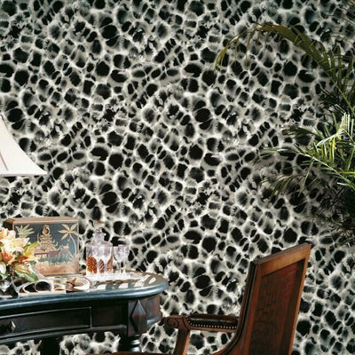 product image for Leopard Rosettes Wallpaper in Black and Off-White from the Traveler Collection by Ronald Redding 78