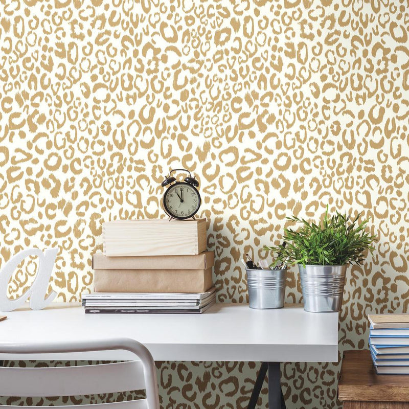 media image for Leopard Peel & Stick Wallpaper in Gold by RoomMates for York Wallcoverings 245