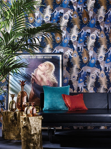 media image for Leopardo Wallpaper in Black and Electric Blue by Matthew Williamson for Osborne & Little 284