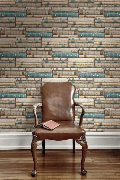 product image of Library Wallpaper in Teal from the Vintage Home 2 Collection by Wallquest 543