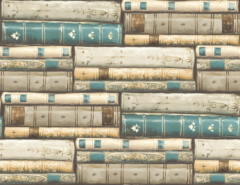 media image for Library Wallpaper in Teal from the Vintage Home 2 Collection by Wallquest 284