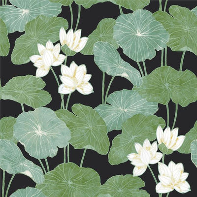 product image of sample lily pad peel stick wallpaper in black and green by roommates for york wallcoverings 1 582