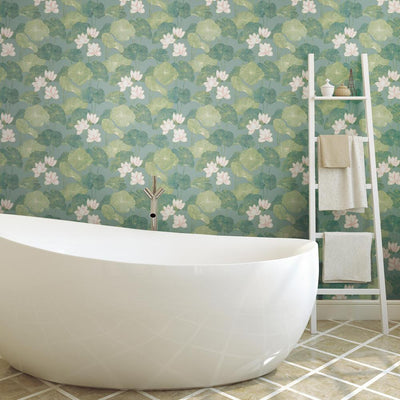 product image for Lily Pad Peel & Stick Wallpaper in Blue and Green by RoomMates for York Wallcoverings 44