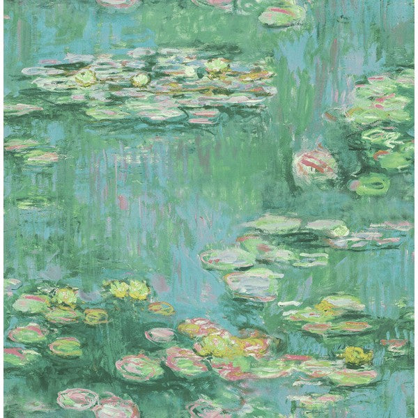 media image for Lily Pads Wallpaper in Green, Blue, and Pink from the French Impressionist Collection by Seabrook Wallcoverings 256