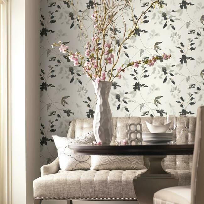 media image for Linden Flower Peel & Stick Wallpaper in Black by York Wallcoverings 236