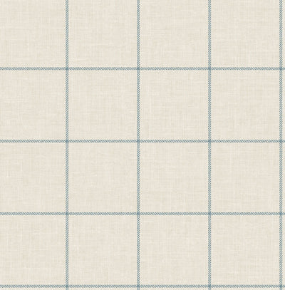 product image of Linen Check Wallpaper in Alabaster and Air Force Blue from the Luxe Retreat Collection by Seabrook Wallcoverings 547