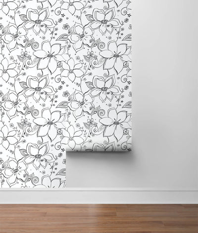 product image for Linework Floral Peel-and-Stick Wallpaper in Black and White by NextWall 29