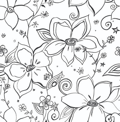 product image of sample linework floral peel and stick wallpaper in black and white by nextwall 1 571