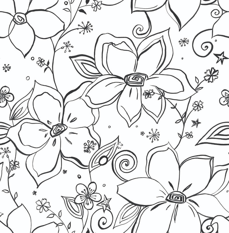 media image for Linework Floral Peel-and-Stick Wallpaper in Black and White by NextWall 218