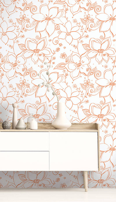 product image for Linework Floral Peel-and-Stick Wallpaper in Orange and White by NextWall 90