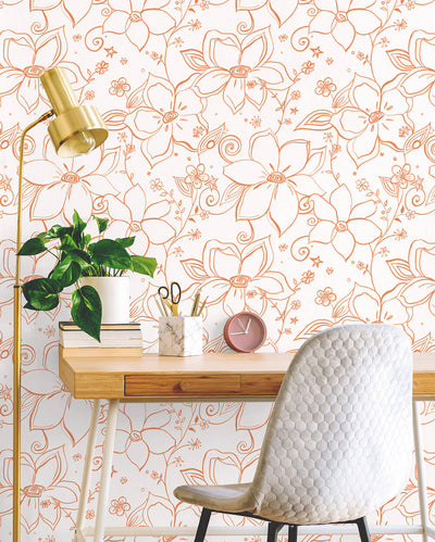 product image for Linework Floral Peel-and-Stick Wallpaper in Orange and White by NextWall 84