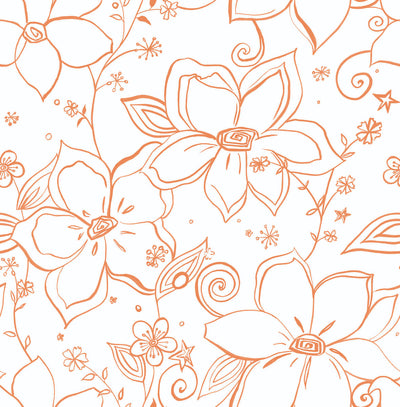 product image for Linework Floral Peel-and-Stick Wallpaper in Orange and White by NextWall 36