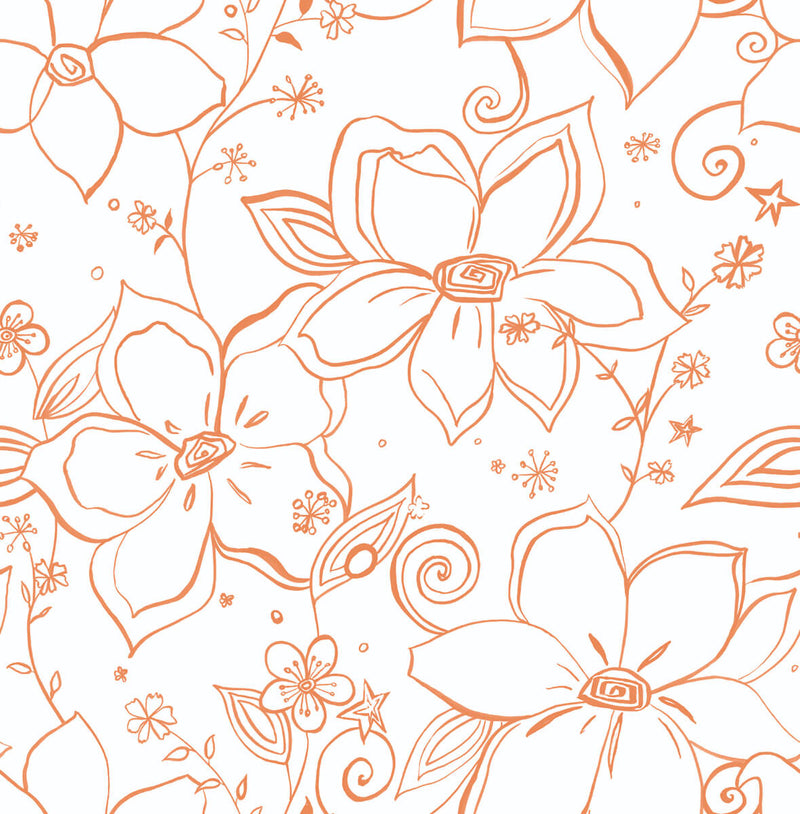 media image for Linework Floral Peel-and-Stick Wallpaper in Orange and White by NextWall 288