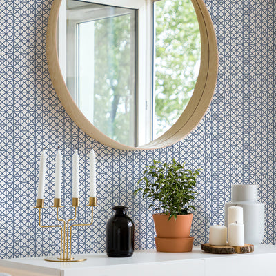 product image for Lisbeth Geometric Lattice Wallpaper in Blue from the Pacifica Collection by Brewster Home Fashions 65