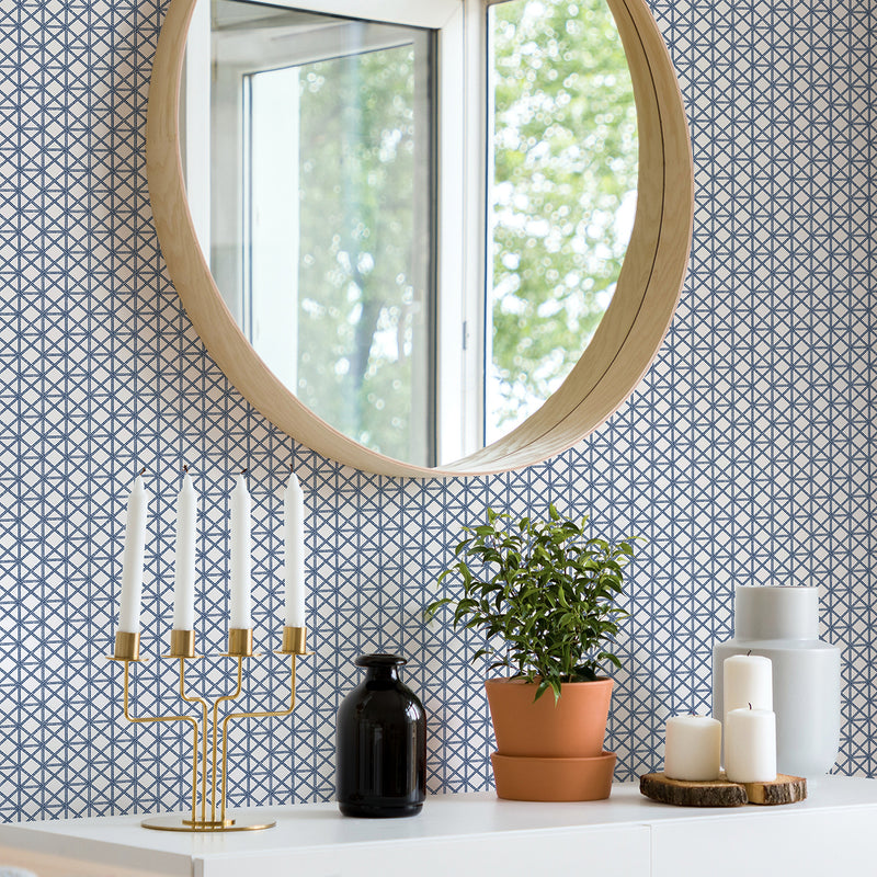 media image for Lisbeth Geometric Lattice Wallpaper in Blue from the Pacifica Collection by Brewster Home Fashions 297