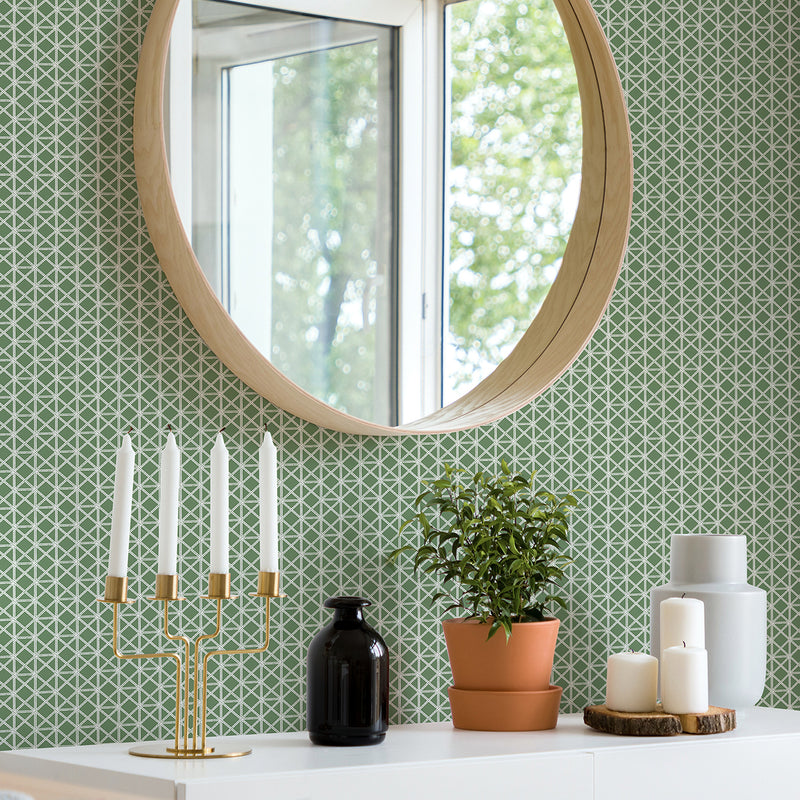 media image for Lisbeth Geometric Lattice Wallpaper in Green from the Pacifica Collection by Brewster Home Fashions 267