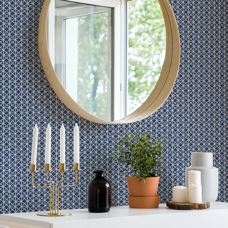 media image for Lisbeth Geometric Lattice Wallpaper in Navy from the Pacifica Collection by Brewster Home Fashions 299