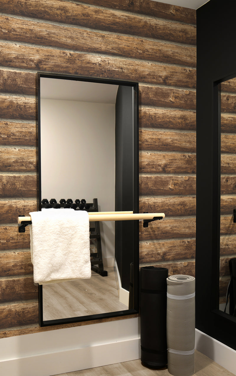 media image for Log Cabin Peel-and-Stick Wallpaper in Walnut by NextWall 252