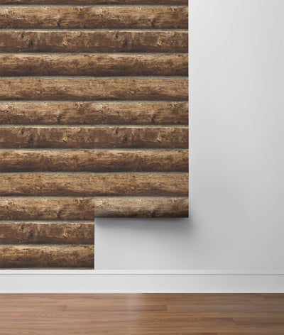 product image for Log Cabin Peel-and-Stick Wallpaper in Walnut by NextWall 54