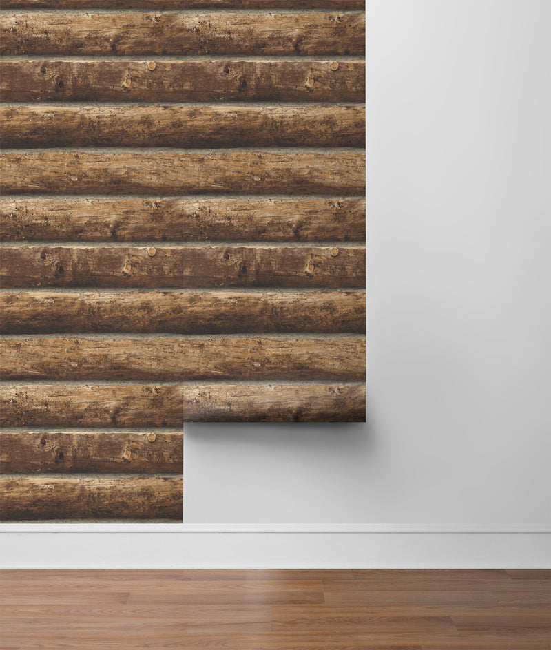 media image for Log Cabin Peel-and-Stick Wallpaper in Walnut by NextWall 224