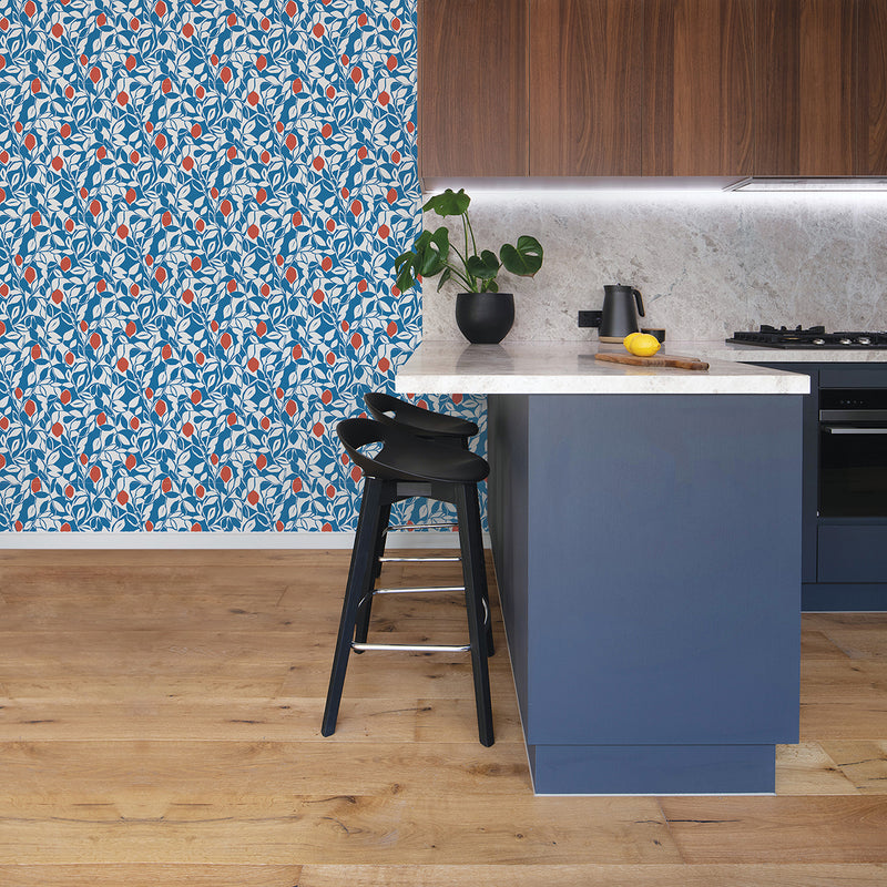 media image for Loretto Citrus Wallpaper in Blue from the Pacifica Collection by Brewster Home Fashions 245