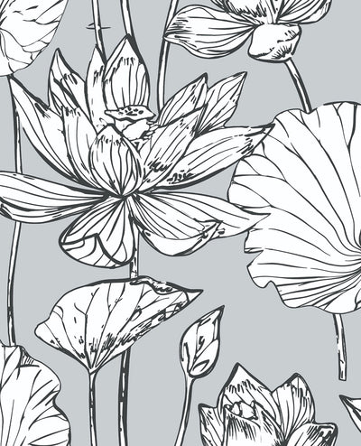 product image for Lotus Floral Peel-and-Stick Wallpaper in Grey and Ebony by NextWall 1