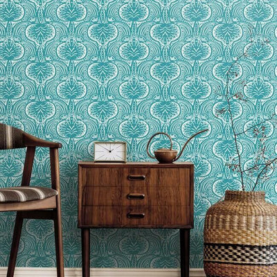 product image for Lotus Palm Wallpaper in Aqua from the Traveler Collection by Ronald Redding 38