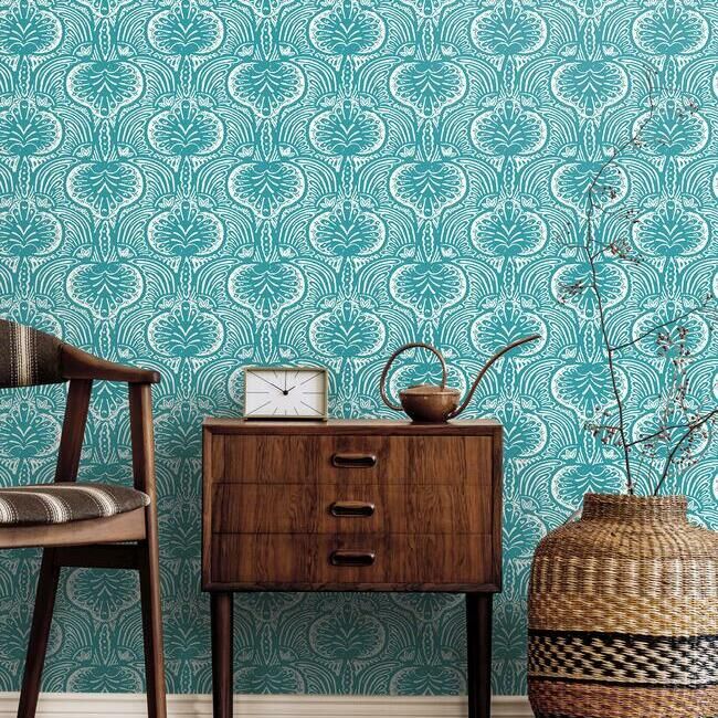 media image for Lotus Palm Wallpaper in Aqua from the Traveler Collection by Ronald Redding 270