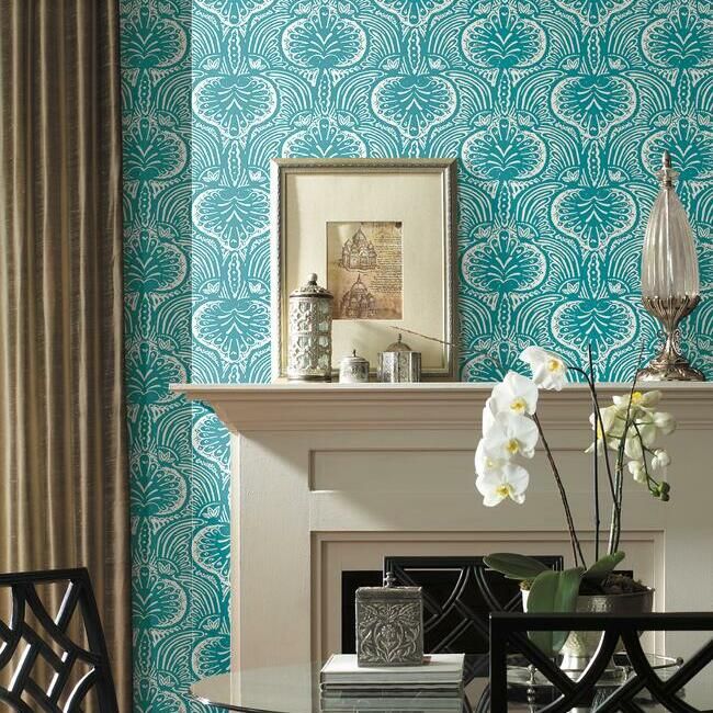media image for Lotus Palm Wallpaper in Aqua from the Traveler Collection by Ronald Redding 266