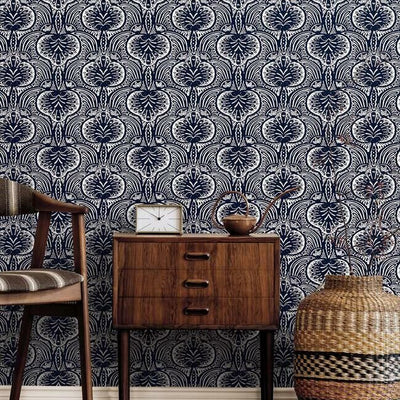 product image for Lotus Palm Wallpaper in Navy from the Traveler Collection by Ronald Redding 69