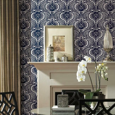 product image for Lotus Palm Wallpaper in Navy from the Traveler Collection by Ronald Redding 57