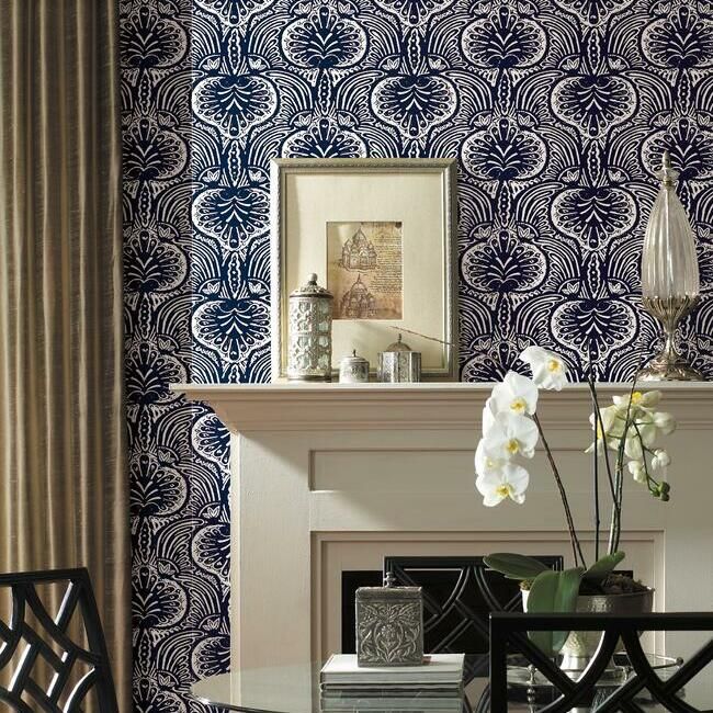 media image for Lotus Palm Wallpaper in Navy from the Traveler Collection by Ronald Redding 280