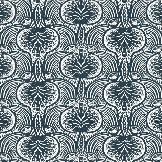 media image for Lotus Palm Wallpaper in Navy from the Traveler Collection by Ronald Redding 226