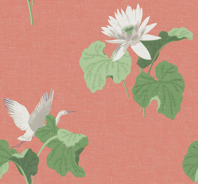 product image of sample lotus wallpaper in coral from the sanctuary collection by mayflower wallpaper 1 558