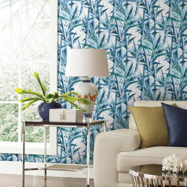media image for Lucky Bamboo Peel & Stick Wallpaper in Blue by RoomMates for York Wallcoverings 261