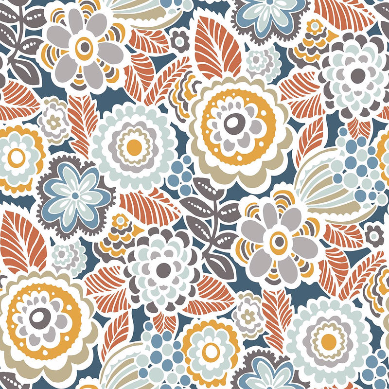 media image for Lucy Floral Wallpaper in Navy from the Bluebell Collection by Brewster Home Fashions 288