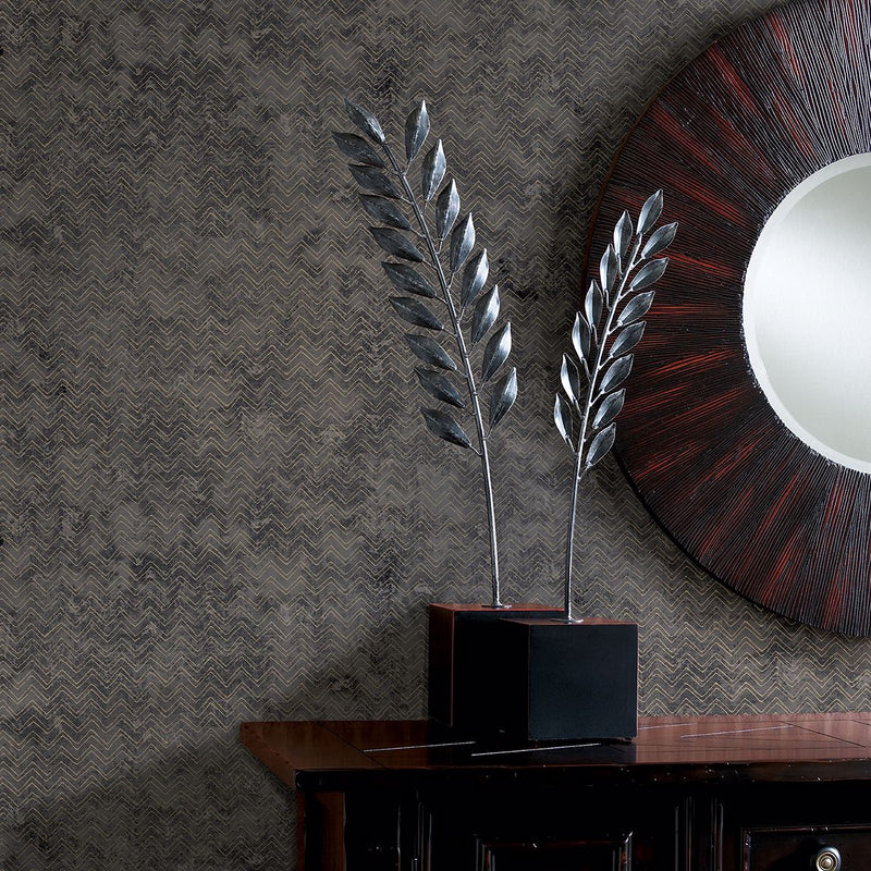 media image for Luna Distressed Chevron Wallpaper in Charcoal from the Polished Collection by Brewster Home Fashions 271
