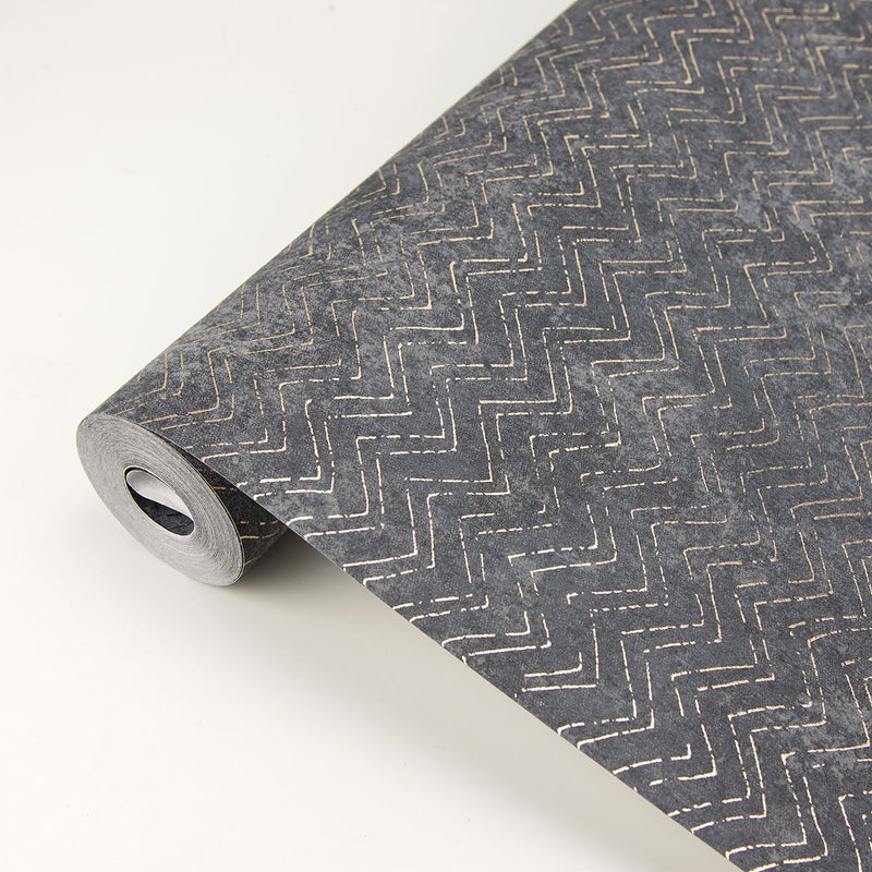 media image for Luna Distressed Chevron Wallpaper in Charcoal from the Polished Collection by Brewster Home Fashions 21