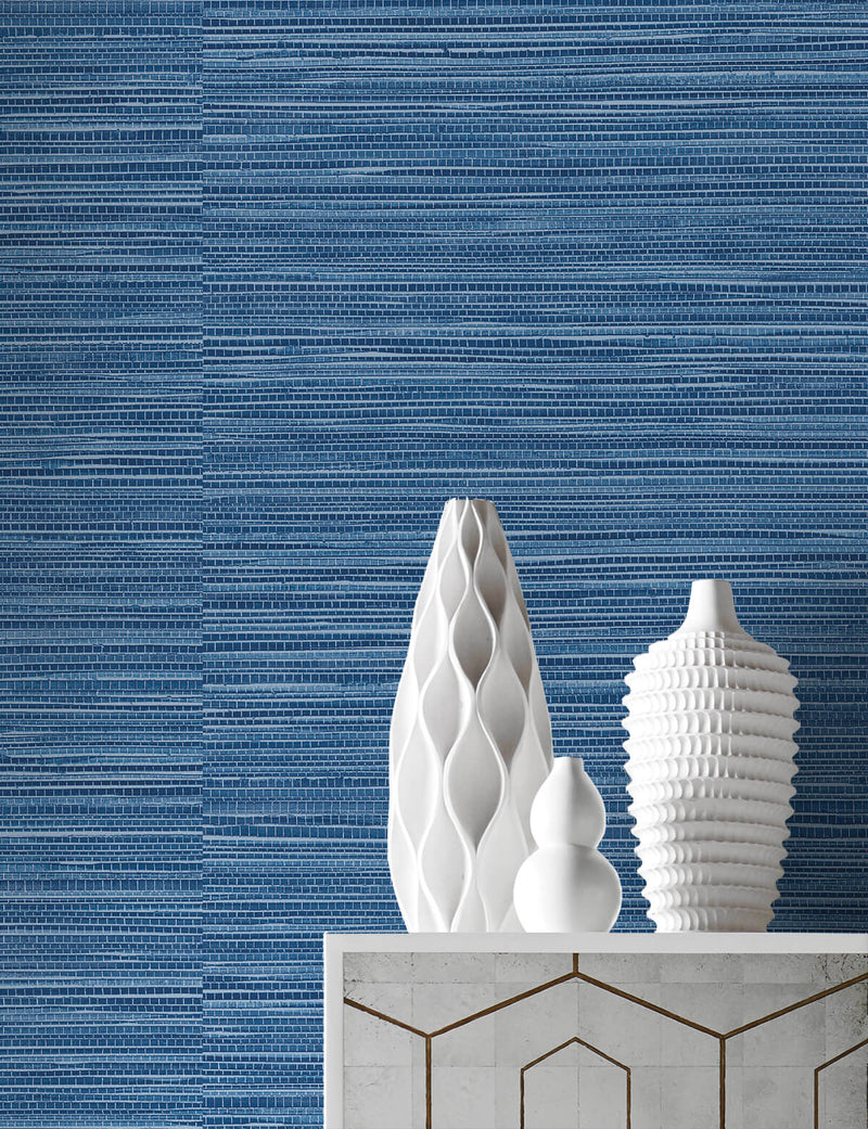 media image for Luxe Sisal Peel-and-Stick Wallpaper in Coastal Blue from the Luxe Haven Collection by Lillian August 298