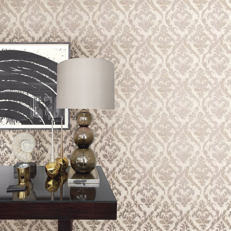 media image for Lyra Damask Wallpaper in Light Grey from the Polished Collection by Brewster Home Fashions 261