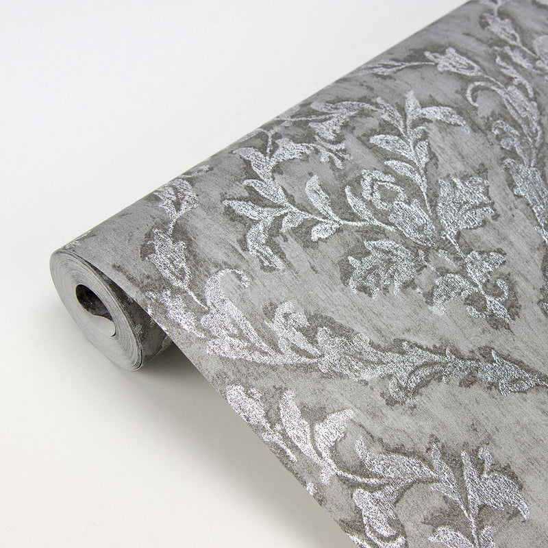 media image for Lyra Damask Wallpaper in Pewter from the Polished Collection by Brewster Home Fashions 294