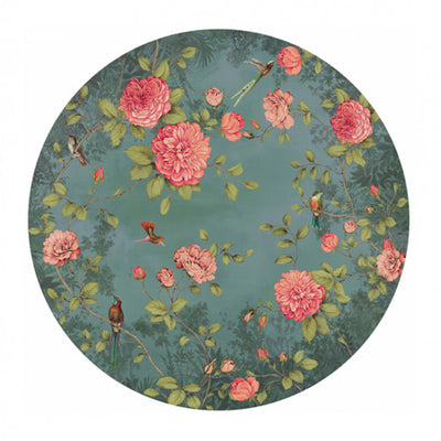 product image of Circular Chinoiserie Wall Mural in Turquoise by Walls Republic 56