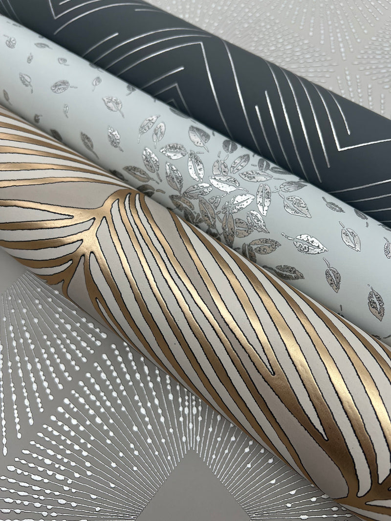 media image for Luminous Leaves Wallpaper in Grey/Gold from the Modern Metals Second Edition 297