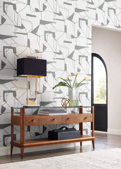 product image for abstract geo wallpaper in white silver from the modern metals second edition 5 16