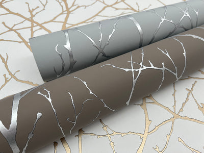 product image for Trees Silhouette Wallpaper in White/Gold from the Modern Metals Second Edition 5