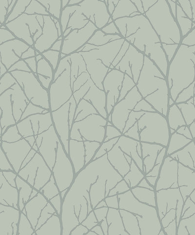 product image for Trees Silhouette Wallpaper in Eucalyptus/Silver from the Modern Metals Second Edition 45
