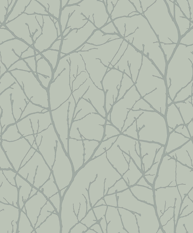media image for Trees Silhouette Wallpaper in Eucalyptus/Silver from the Modern Metals Second Edition 291