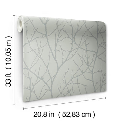 product image for Trees Silhouette Wallpaper in Eucalyptus/Silver from the Modern Metals Second Edition 6