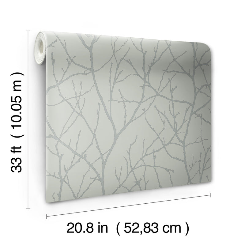 media image for Trees Silhouette Wallpaper in Eucalyptus/Silver from the Modern Metals Second Edition 242